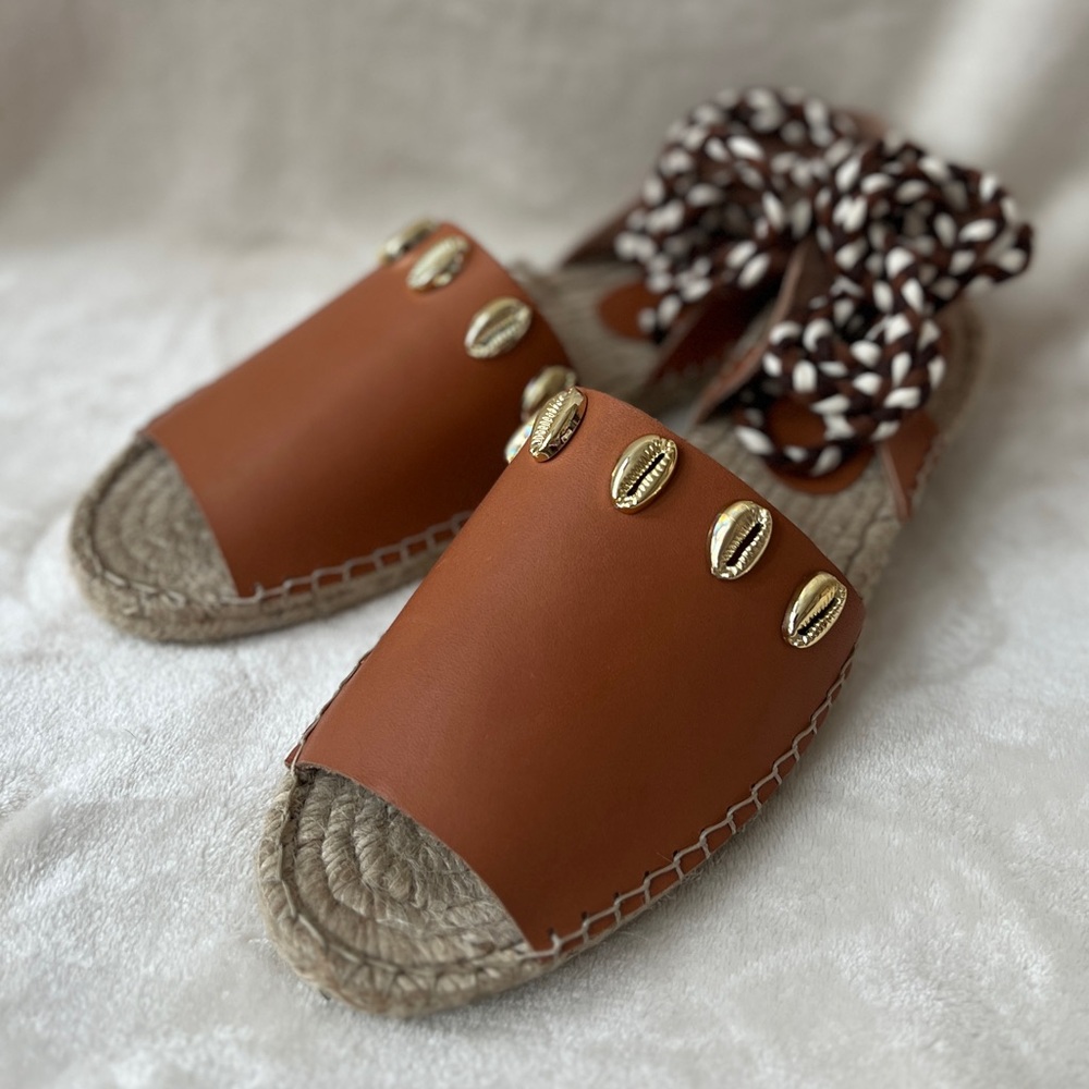 NEW Size 11 Womens Free People Strappy Brown Leather Wander Wrap Espadrilles - Picture 3 of 8